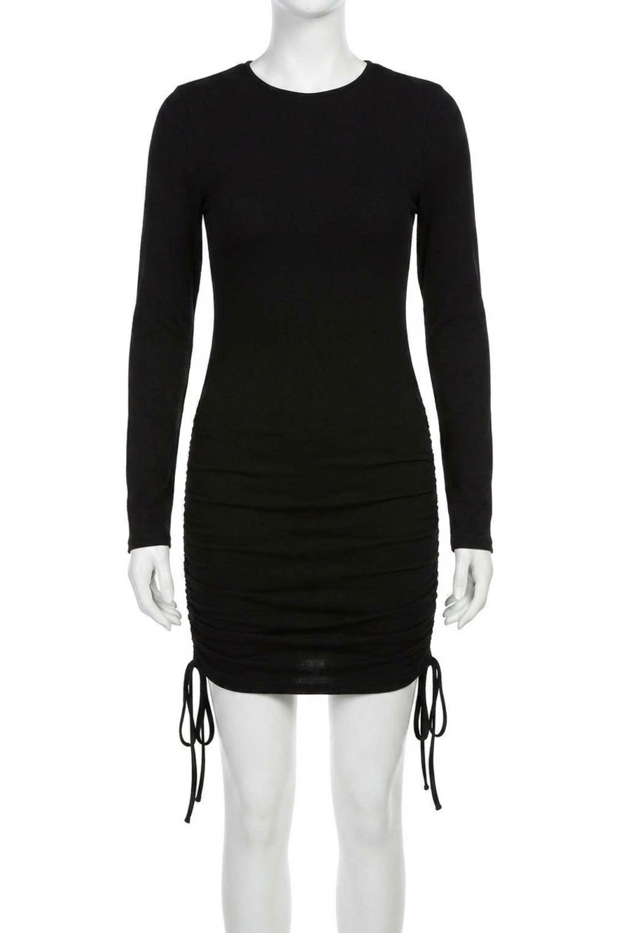 NEW SHE + SKY brushed stretch knit dress with ruched side detail in black
